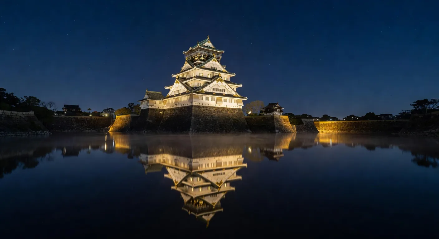 Osaka Castle illuminated at night